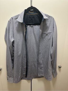 Ted Baker London Men’s Micro Geo Button Down Shirt Gray Blue Size 3 / M EUC